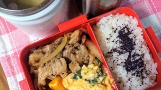 豚の生姜焼き&ニラと竹輪入りマヨチリ卵弁当